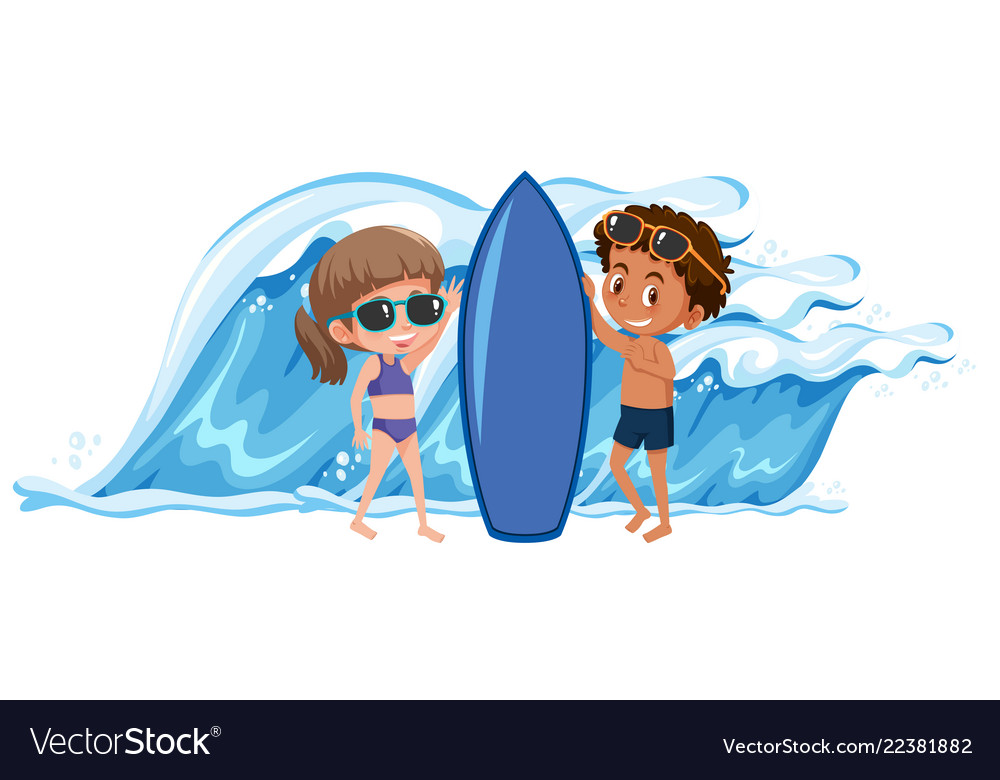 Boy and girl holding the surfboard.