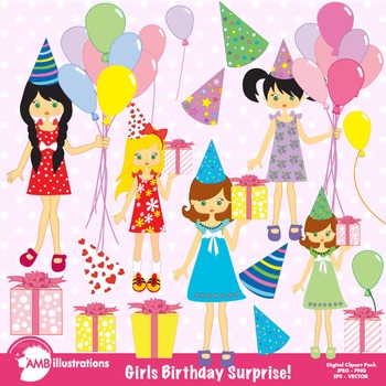 Birthday Clipart, Birthday Party Clipart, Girl Clipart, Clip Art AMB.