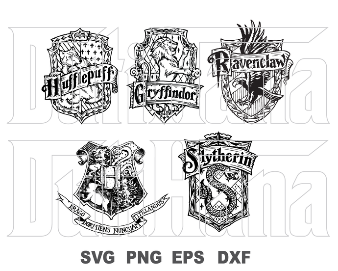 Harry Potter SVG Hogwarts House Badge logo Gryffindor Hufflepuff Ravenclaw  Slytherin Poster Party Decor svg png dxf cut filecameo cricut.