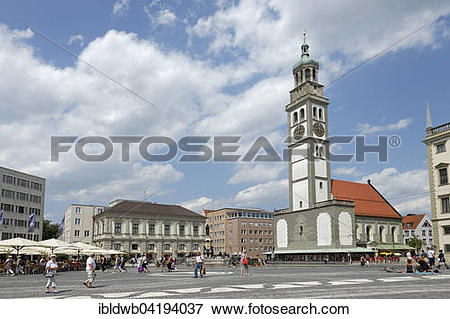 Picture of Town Hall Square with Perlach Tower, Augsburg, Swabia.