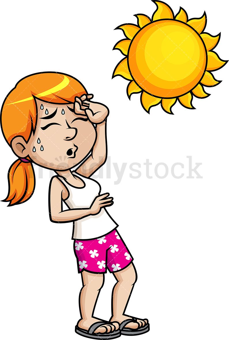 Woman Fainting From The Heat Cartoon Vector Clipart.