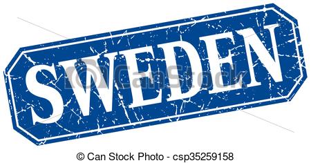 Clipart Vector of Sweden blue square grunge retro style sign.