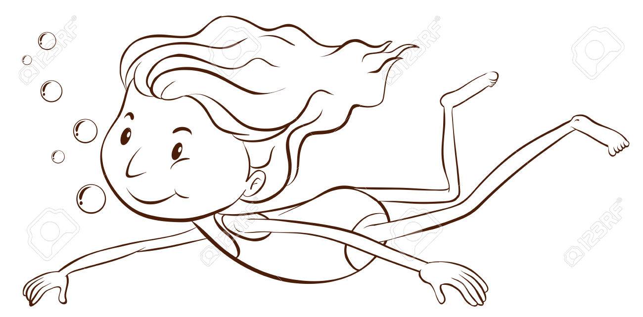 Girl Swimming Clipart Black And White.