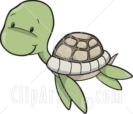 Cute Baby Sea Turtle Swimming Clipart Illustration.