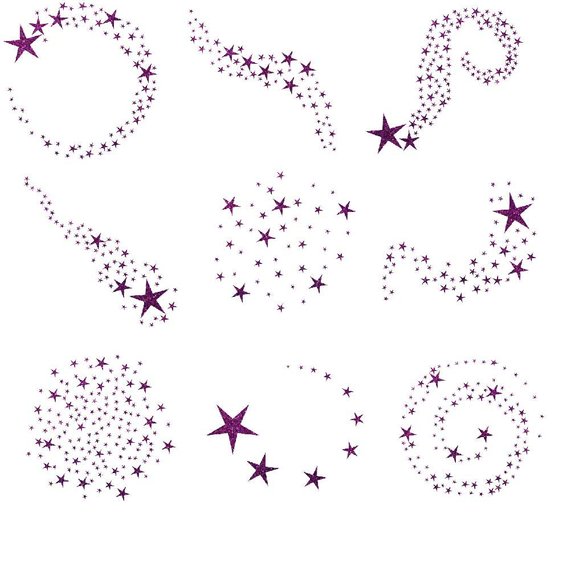 Purple glitter star, swirling stars, star overlay clipart.