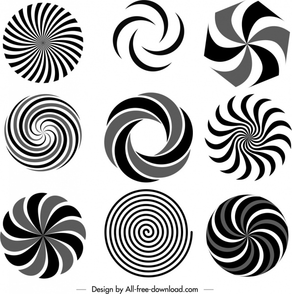 Delusion swirl templates black white flat twisted sketch.