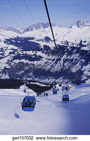 Stock Photo of High angle view of ski lifts, Davos, Graubunden.
