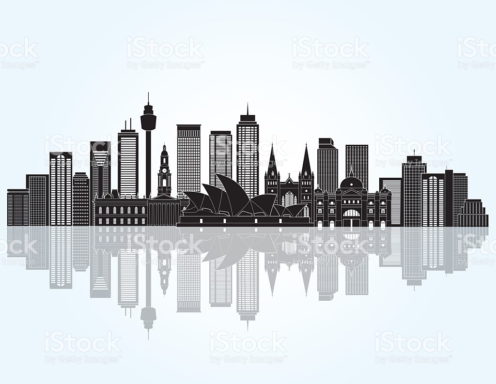 Sydney City Skyline Detailed Silhouette Vector Illustration stock.