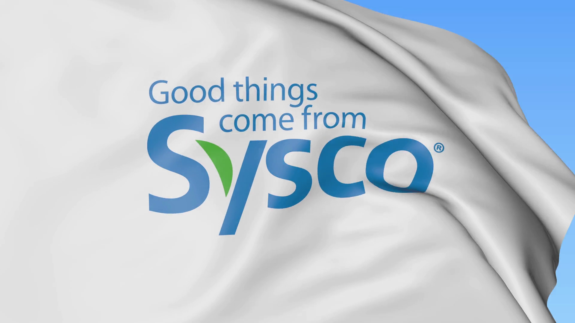 Waving flag with Sysco Corporation logo. Seamles loop 4K editorial  animation Stock Video Footage.