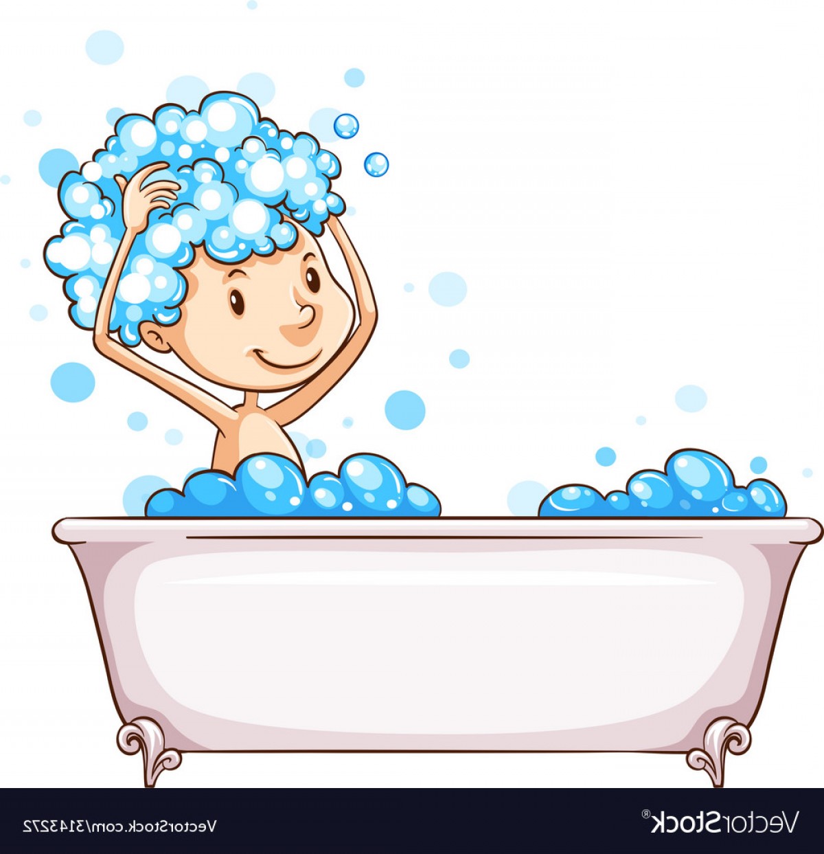 A Young Boy Taking A Bath Vector.