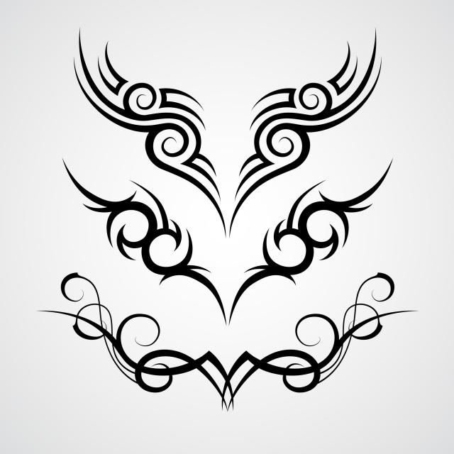 Three Black Tribal Tattoo Motive On White Background, Tattoo.