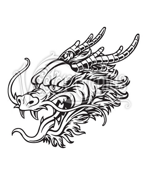 Chinese Dragon Face Tattoo Vector Art.