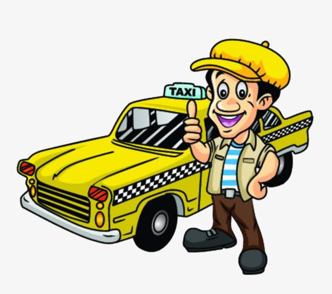 Cartoon Yellow Taxi, Cartoon Clipart, Taxi Clipart, Taxi PNG.