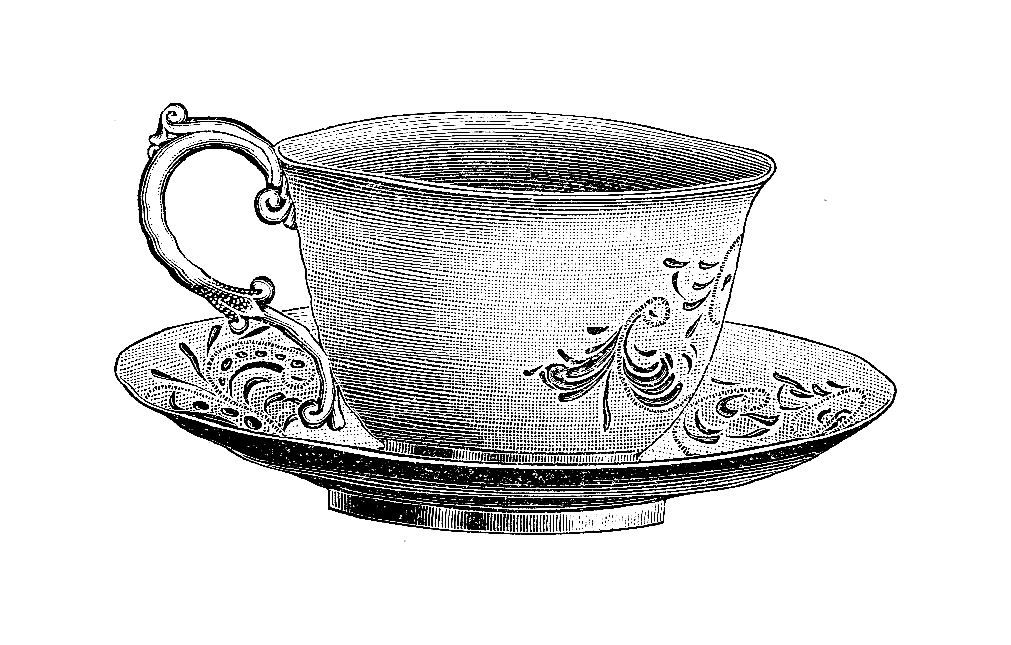 victorian tea cup & saucer clip art.