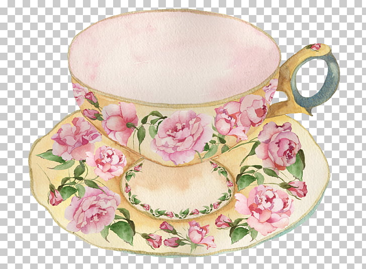 Teacup Tableware Tea party Teapot, watercolor cake, beige.