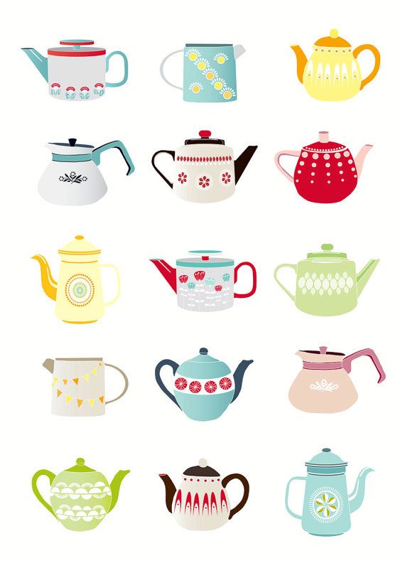 Teapots Art Print Retro Kitchen Teapots Teapot by lauraamiss.