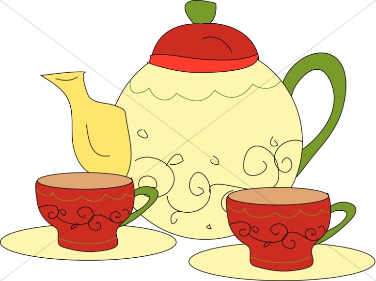 Tea Time with Pot and Cups.