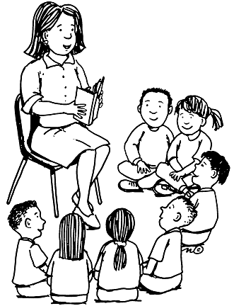 Children Reading Clip Art Black And White.