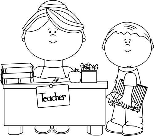 Black and White Teacher and Student Clip Art.