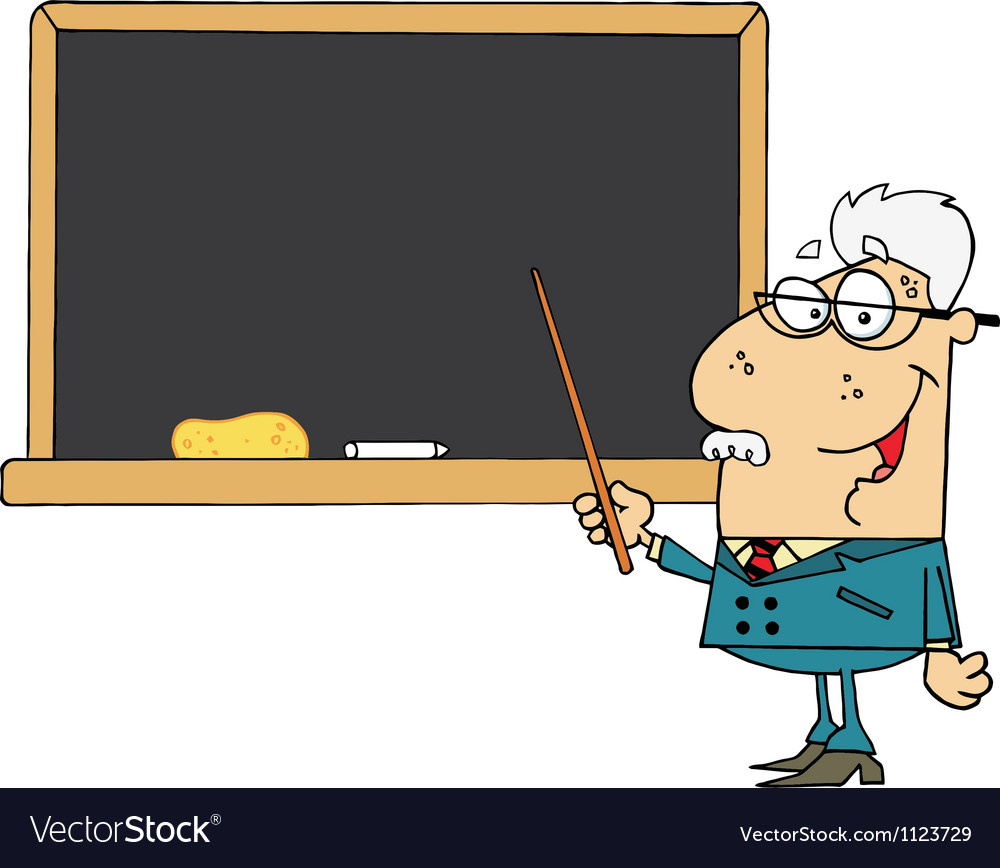 Senior Male School Teacher Pointing Chalk Board.