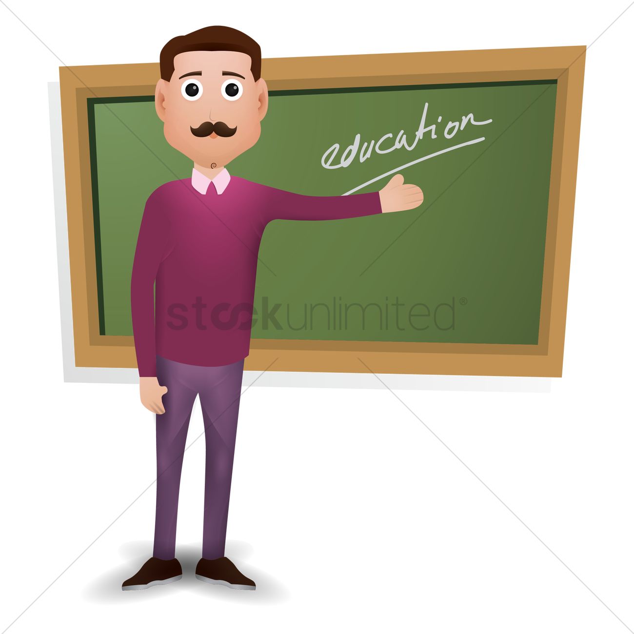 Teacher pointing at chalkboard Vector Image.
