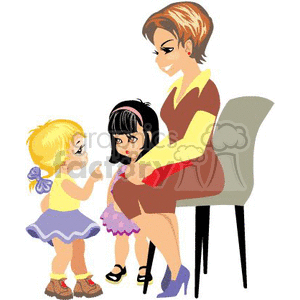 A Preschool Teacher Talking with Two Small Girls clipart. Royalty.