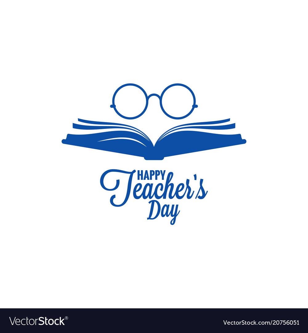 Teachers day logo glasses and book icon on white.