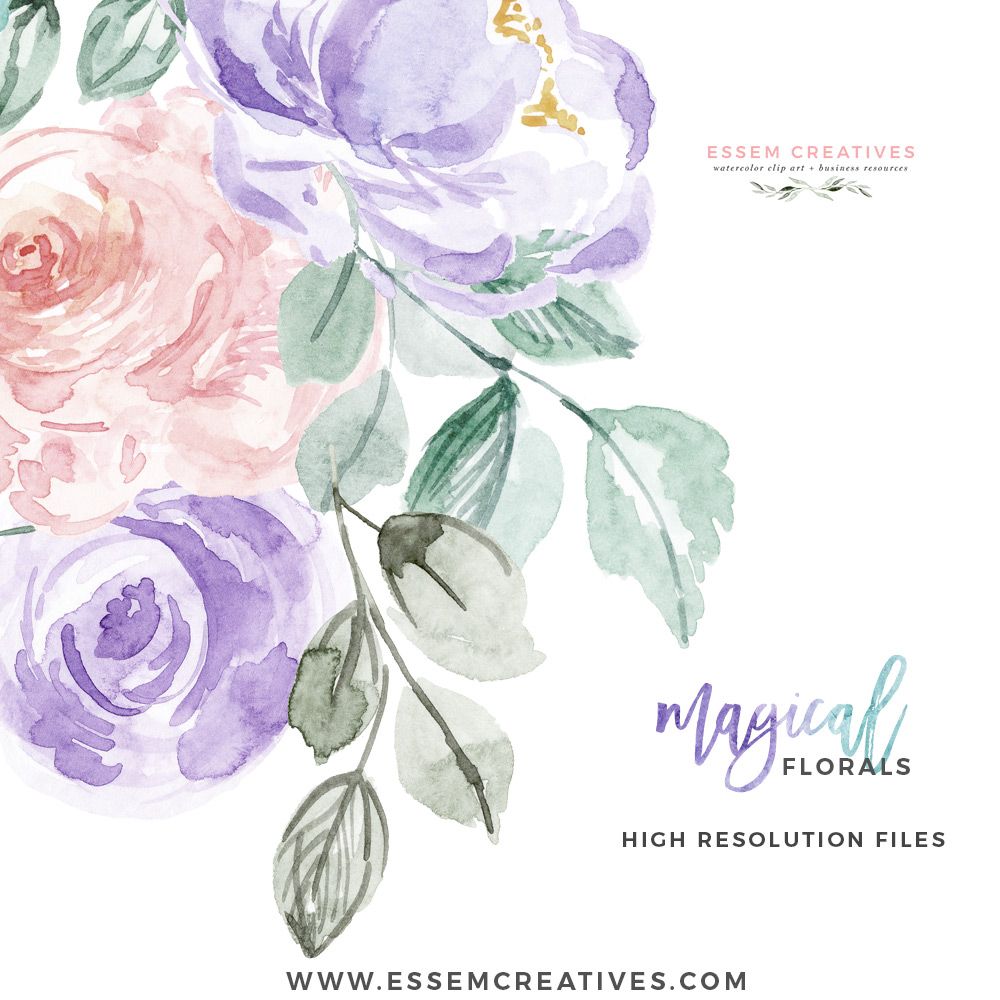 Watercolor Flowers Clipart PNG with transparent background.