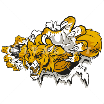 Mascot Clipart Image of Wildcat Busting Out Of A Hole.