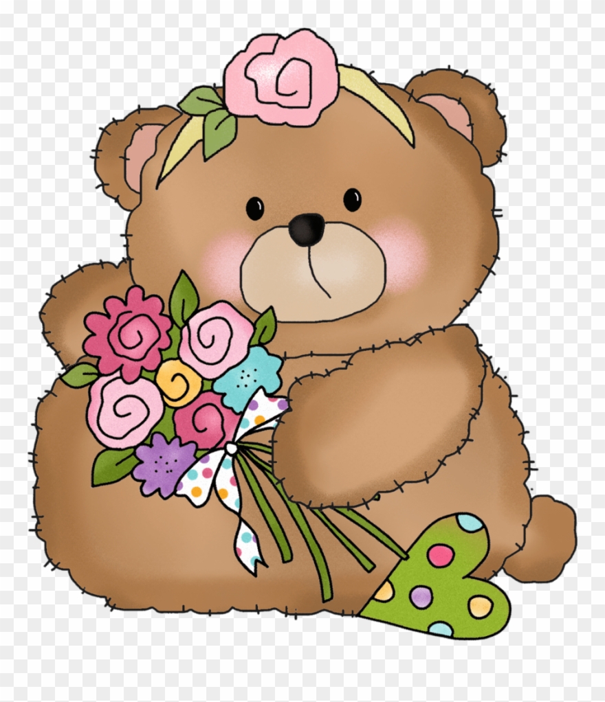 Медвежонок с цветами рисунок красивый