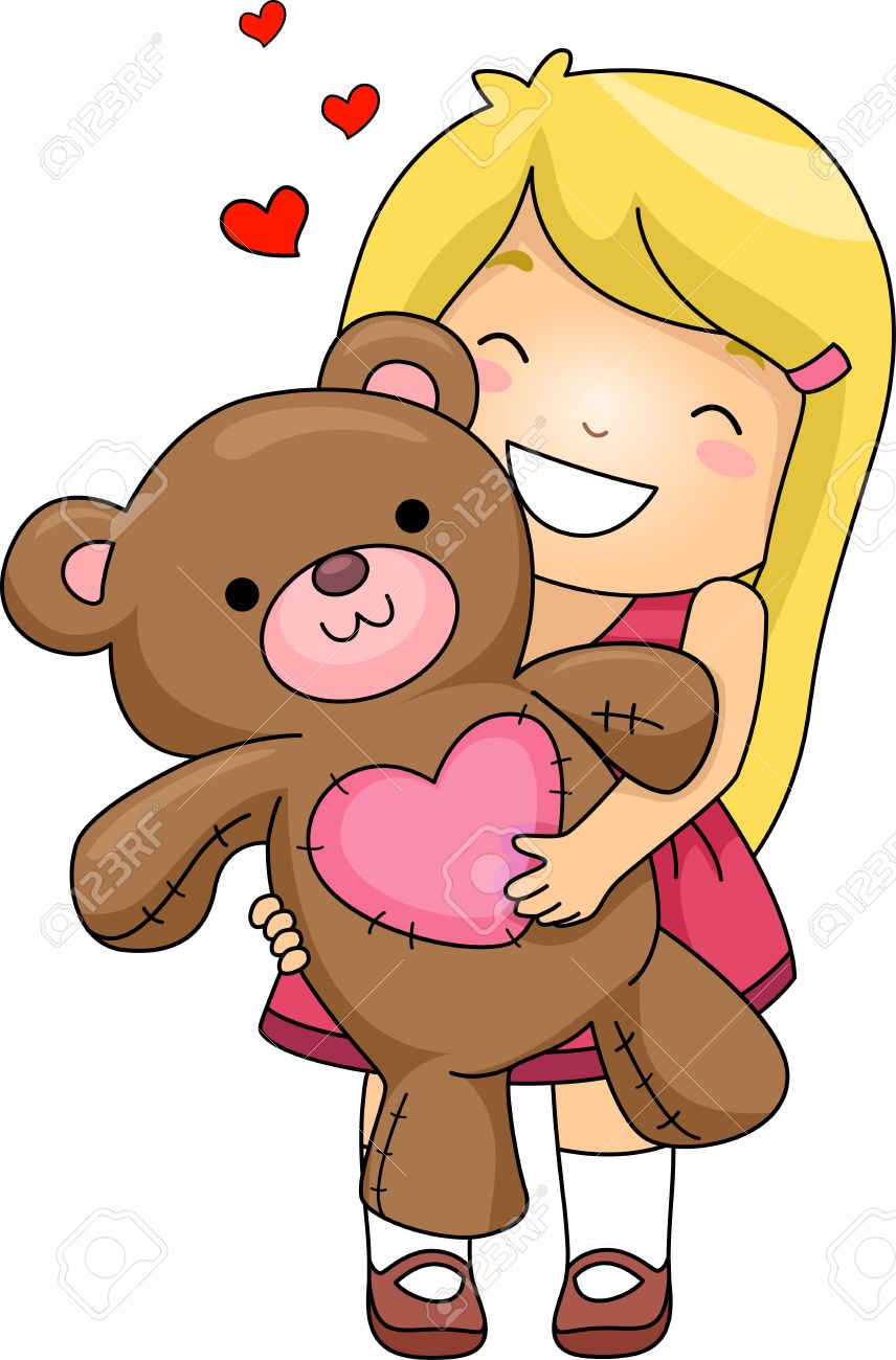 Girl Hugging Teddy Bear Clipart.