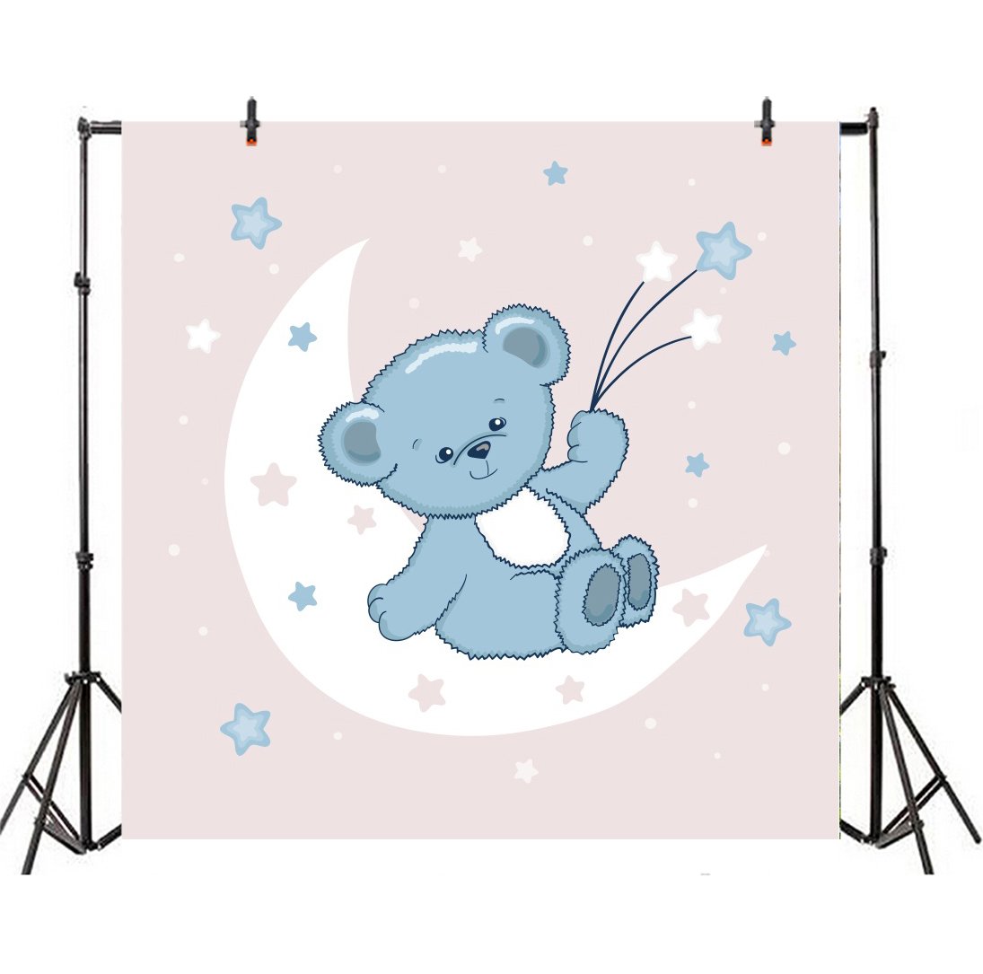 LFEEY 8x8ft Cartoon Bear Backdrop Baby Kids Sweet Party Events Decor  Babydream Photography Background Cute Stars Teddy Bear Laying on The Moon  Back.