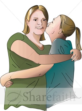 Teen Girl Kissing Mom.