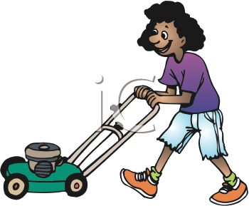 Royalty Free Clipart Image of a Girl Mowing the Lawn #279122.