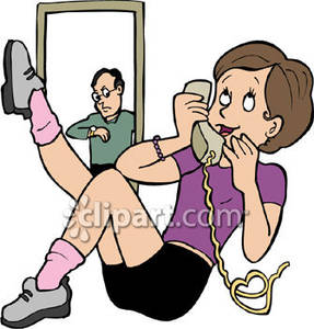 Clipart Image of a Teenage Girl Talking on the Phone with.