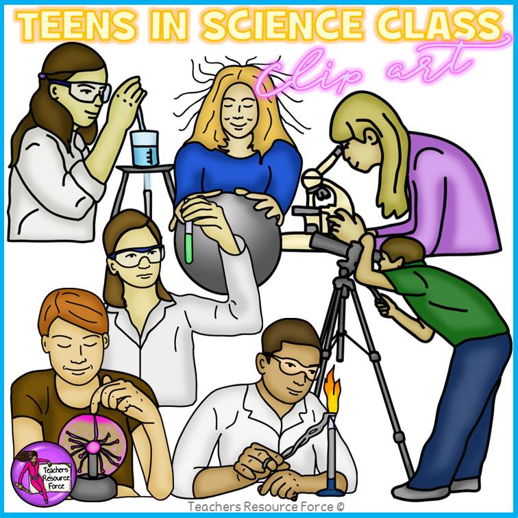 Teens in Science Class clip art.