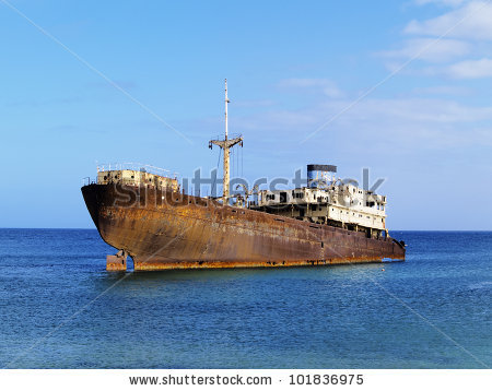 Shipwreck Near Costa Teguise Lanzarote Canary Stock Photo.