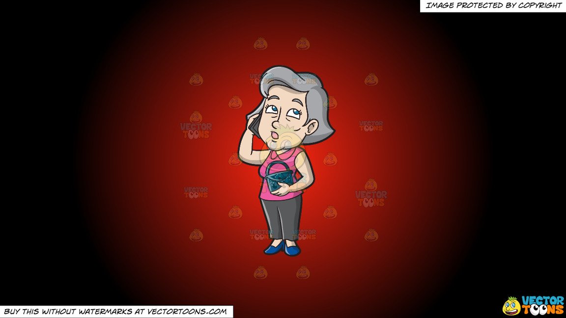 Clipart: A Mature Woman Calling Someone With A Smart Phone on a Red And  Black Gradient Background.