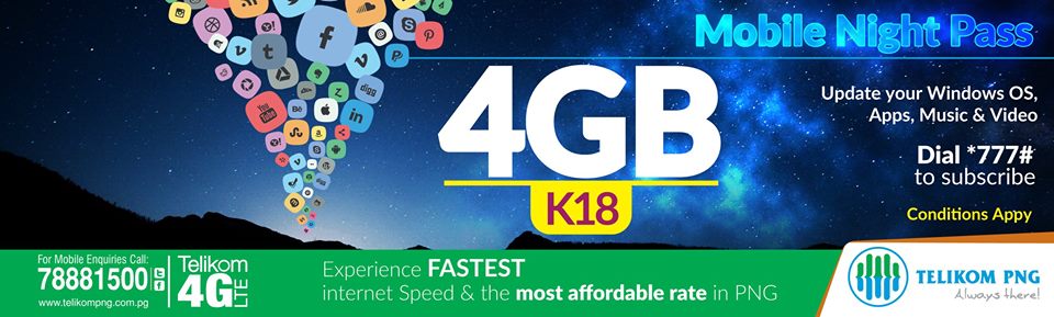 Telikom PNG announces massive 4G for only K18 data plan.