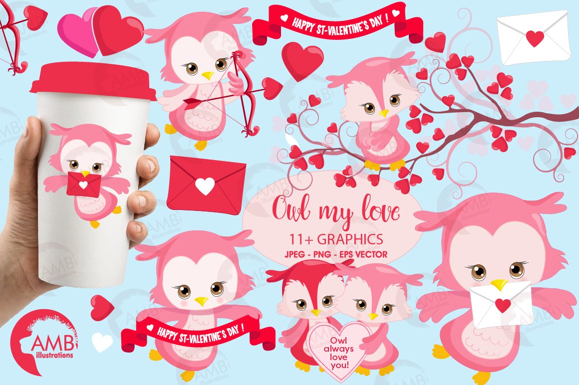 Valentines Owls Clipart AMB.