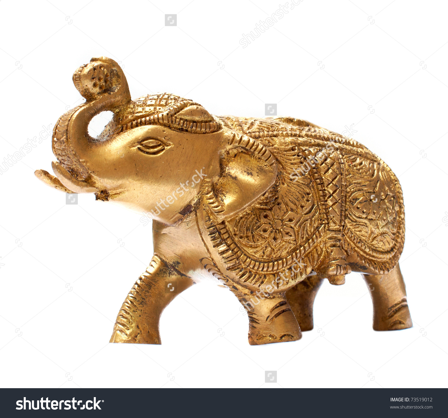 Decorative Golden Elephant Isolated Over White Stock Photo.