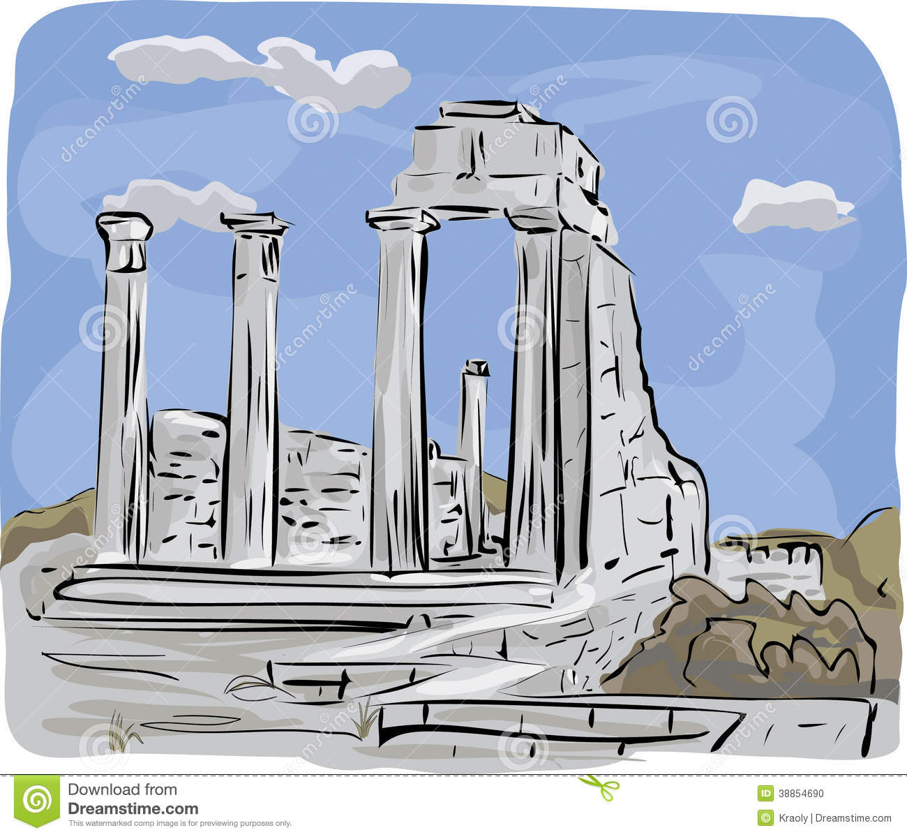 Ancient Temple Ruins Illustration Stock Vector. Ancient Temple Ruins Illustration Stock Vector.