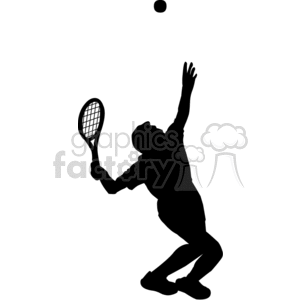 silhouette of a guy serving in a game of tennis clipart. Royalty.