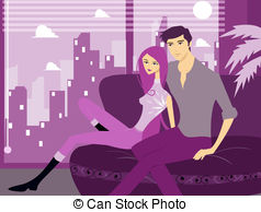 Clipart of a young couple on the terrace at night csp1360241.