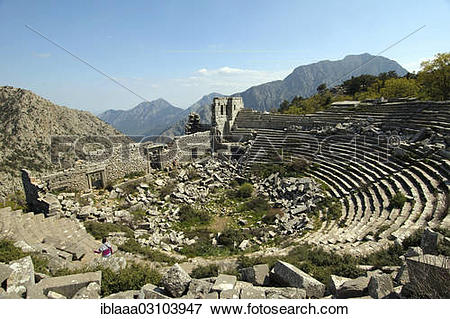 Picture of "Ruins of the amphitheatre, antique city of Termessos.