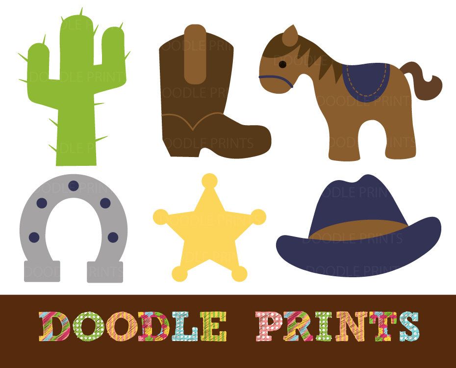 Cowboy Clipart, Digital Clip Art Printable, Cowboy Western.