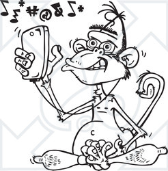 Clipart of a Black and White Mad Wise Monkey Texting and.