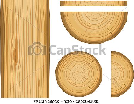 Clipart Vector of Wood texture and elements isolated on white.