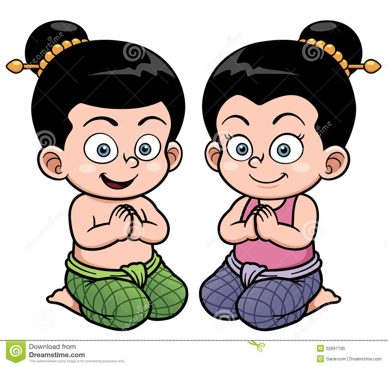 Cartoon Characters Thai Child Stock Vector.