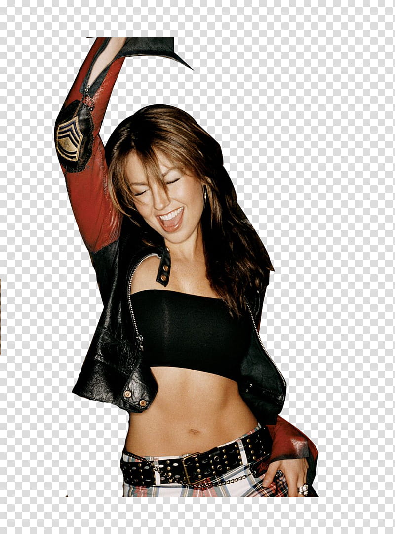 Thalia in a black tube top transparent background PNG.